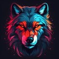 Vibrant Wolf Abstract. portrait of a wolf. dark blue and orange wolf isolated on dark background