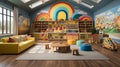 Vibrant Wonderland: A Colorful and Artistic Childrens Playroom Royalty Free Stock Photo