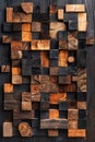 Vibrant wood veneer mosaic abstract colorful texture background with intricate tile scales