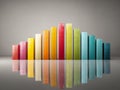 Vibrant wooden blocks arranged in a colorful symmetrical bar graph pattern with reflective surface showcasing a gradient from warm Royalty Free Stock Photo