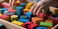 The vibrant wooden building blocks inviting creative exploration by little hands. AI generated image Royalty Free Stock Photo