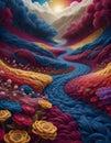 Vibrant Woolen Landscape with Undulating Shapes, Generative AI