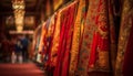 Vibrant woolen textiles adorn traditional East Asian clothing in store generated by AI