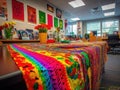 Colorful flags and art celebrate workplace diversity