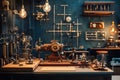 A vibrant workshop is alive with the spirit of invention, featuring an array of tools and prototypes Royalty Free Stock Photo