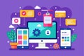 A vibrant workspace featuring customizable mobile development tools, showcasing app designs and interface elements, Mobile Royalty Free Stock Photo