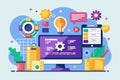 A vibrant workspace showcases customizable programming elements and tools for software development, Programming Customizable Flat Royalty Free Stock Photo