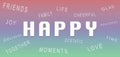 Colorful Happy Board set against a captivating gradient background, adorned with an array of synonyms for happiness,