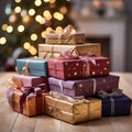 Vibrant Christmas Presents on Polished Wood Floor