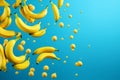 Vibrant yellow bananas on solid blue background - simple abstract fruit art