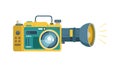 Vibrant Yellow and Blue Modern Point-and-Shoot Camera, vector design Generative AI Royalty Free Stock Photo