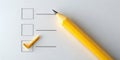 Bright Yellow Checklist Mark with Pencil Boost Productivity and Organization for Business Study or Education with This Royalty Free Stock Photo