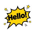 Vibrant yellow comic book hello speech bubble with explosion effect isolated on transparent background Royalty Free Stock Photo
