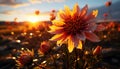 Vibrant yellow daisy blossoms in the meadow at sunset generated by AI Royalty Free Stock Photo