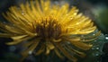 Vibrant yellow dandelion blossom in wet meadow, surrounded by green generated by AI Royalty Free Stock Photo