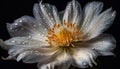 Vibrant yellow gerbera daisy in wet black background with dew generated by AI Royalty Free Stock Photo