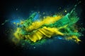 Vibrant Yellow and Green Powder Explosion on Black Background