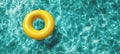 The vibrant yellow inflatable ring floating on crystal-clear pool water. AI generated image Royalty Free Stock Photo