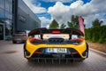 Yellow McLaren 765LT, Open Engine Displayed, Spotted in Latvia Royalty Free Stock Photo