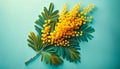 Vibrant Yellow Mimosa Blooms on Branch. Spring blossom