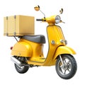 Yellow scooter with delivery box isolated on white background perfect for logistics concepts Royalty Free Stock Photo