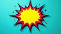 Vibrant yellow and red comic book style explosion shape on a teal background with small stars. Generative AI Royalty Free Stock Photo