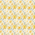 Vibrant yellow repetitive floral pattern. AI-generated.