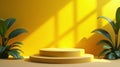 A vibrant yellow scene with a podium and foliage Royalty Free Stock Photo