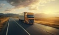 A Vibrant Yellow Semi Truck Speeding Through the Serene Countryside