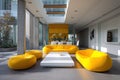 Vibrant Yellow Sofas in a Bright Modern Open Plan Living Space Royalty Free Stock Photo