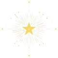 Vibrant yellow star illustration with beaming light rays and small sparkling stars Royalty Free Stock Photo