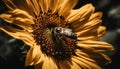 Vibrant yellow sunflower blossom attracts busy honey bee for pollination generated by AI Royalty Free Stock Photo