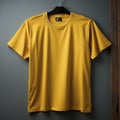 A vibrant yellow t-shirt mockup with a basic design and blank space, perfect for showcasing your creative ideas.