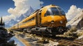 A yellow train on tracks Royalty Free Stock Photo