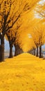 Vibrant Yellow Tree In The Style Of Hiroshi Nagai - Uhd Image