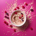 Vibrant Yogurt And Berry Oatmeal On Magenta Background