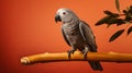 Vibrant Zbrush Art: African Grey Parrot On Wooden Branch