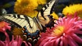 Vibrant Zbrush Art: Yellow And Black Butterfly On Flower