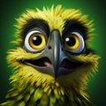 Vibrant Zbrush Style Animated Cartoon Bird With Yellow Eyes