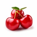 Vibrant Zbrush Style Three Red Cherries On White Background