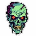 Vibrant Zombie Skull Sticker With Sharp Colors And Luminous Shadowing