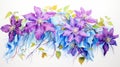 Vibrantly Blooming Watercolor Clematis Vine Flowers AI Generated