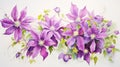 Vibrantly Blooming Watercolor Clematis Vine Flowers AI Generated