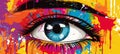 Vibrantly colored abstract eye with intricate details on a captivating background illustration