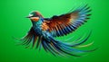 a vibrant flying bird with colorful feathers on green background Royalty Free Stock Photo