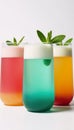 Vibrantly colored cocktails featuring fresh mint leaves on a purewhite backdrop Royalty Free Stock Photo
