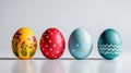 Generated AI image. Vibrantly colored Easter eggs arranged in a horizontal row Royalty Free Stock Photo