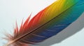 A vibrantly colored feather featuring a gradient from red at the base to blue at the tip, with Royalty Free Stock Photo