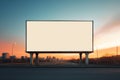 Vibrant sunset forming a fiery backdrop for a blank billboard frame, perfect for bold advertising