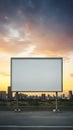 Vibrant sunset forming a fiery backdrop for a blank billboard frame, perfect for bold advertising